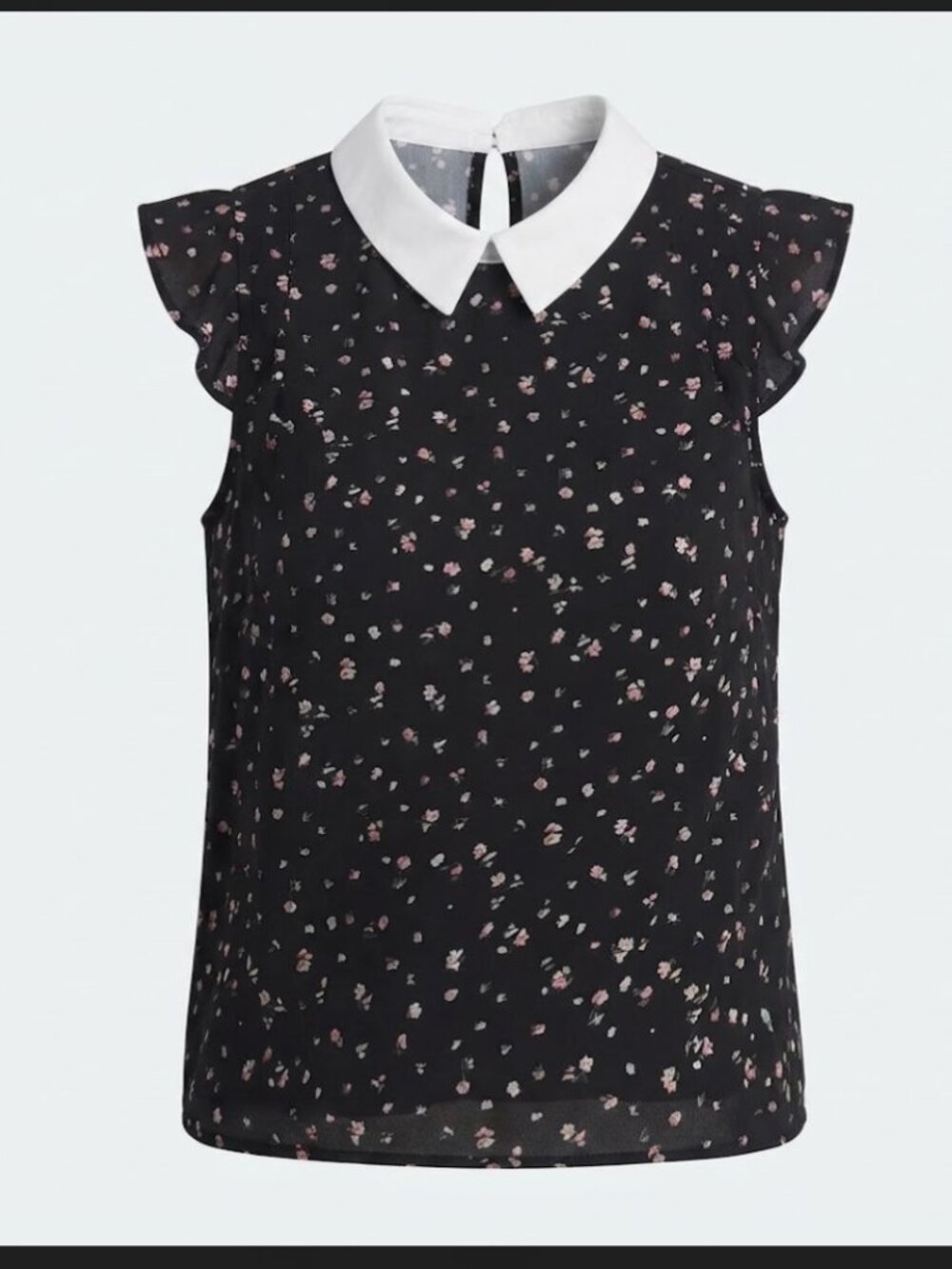 Monteau Black Floral Peter Pan Collar Blouse L Dark Academia Wednesday Vibe